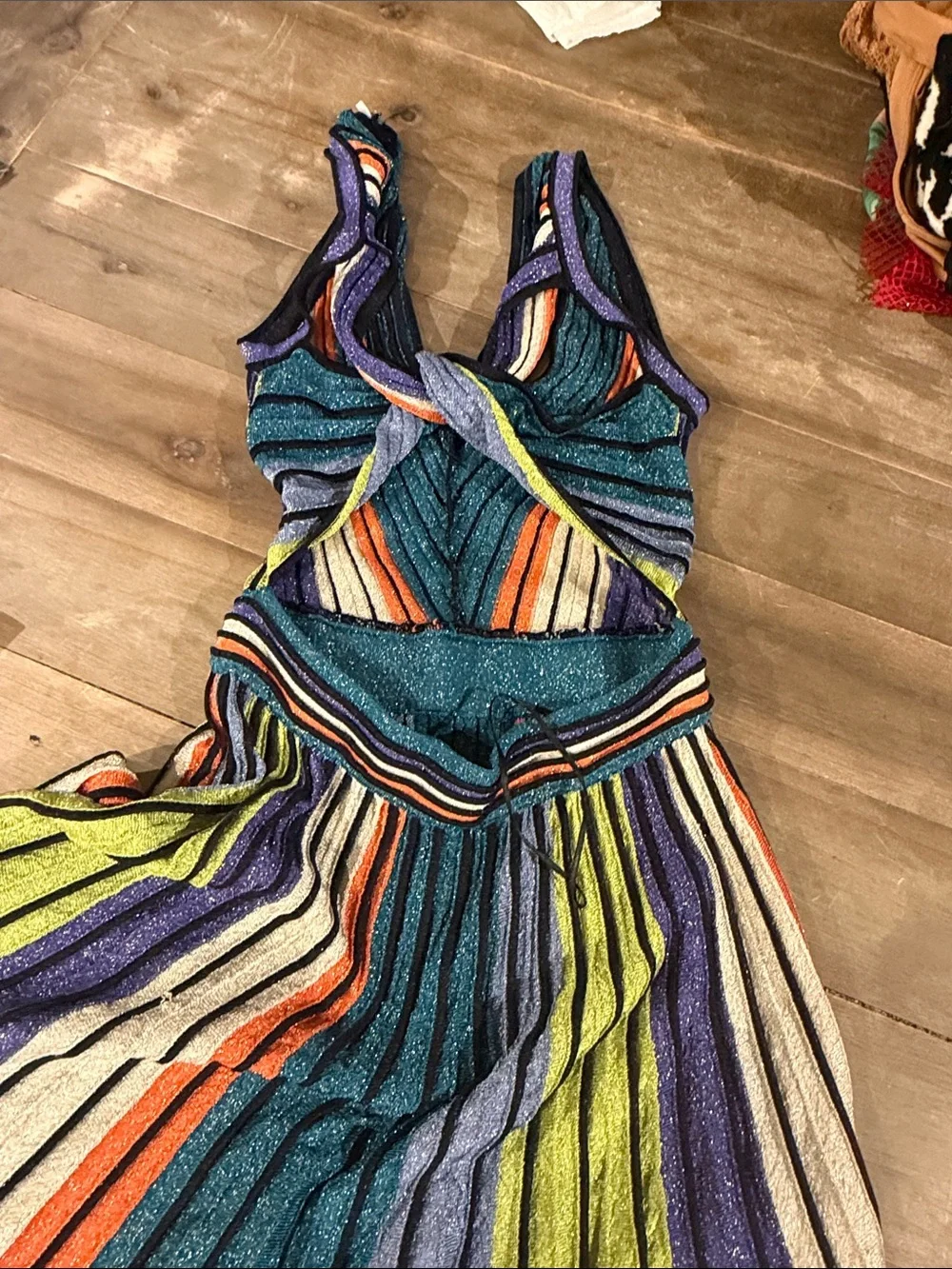 Missoni Multicolor Striped Knit Midi Dress - Teal, Lime, Purple, Orange, Cream - Picture 3 of 4